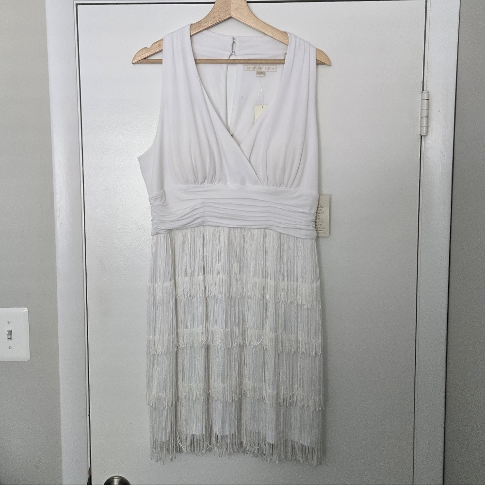 Nwt Boston Proper White Fringe Dress Size 14